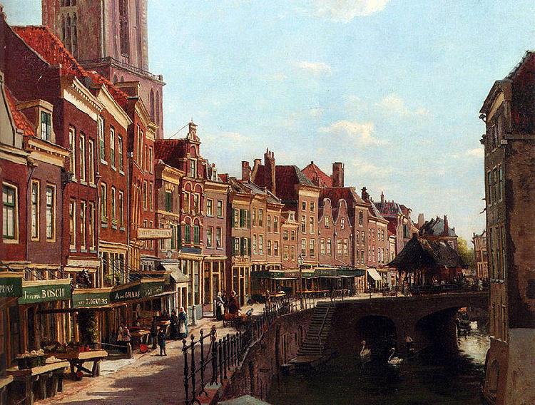 unknow artist Townsfolk shopping along the Oudegracht, Utrecht, The Netherlands Germany oil painting art